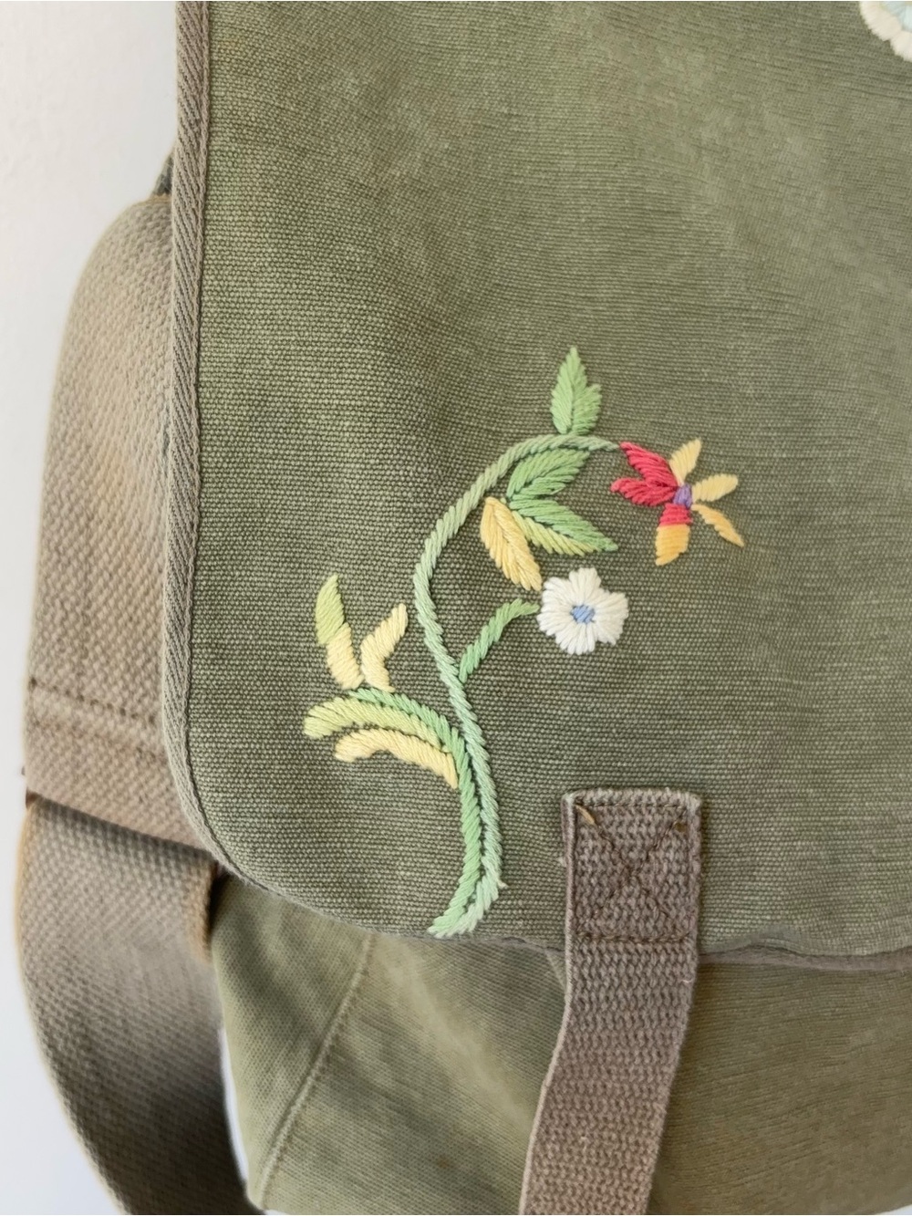 Ralph Lauren Rugby Embroidered Floral Green Canvas Crossbody Messenger Bag - Picture 5 of 15